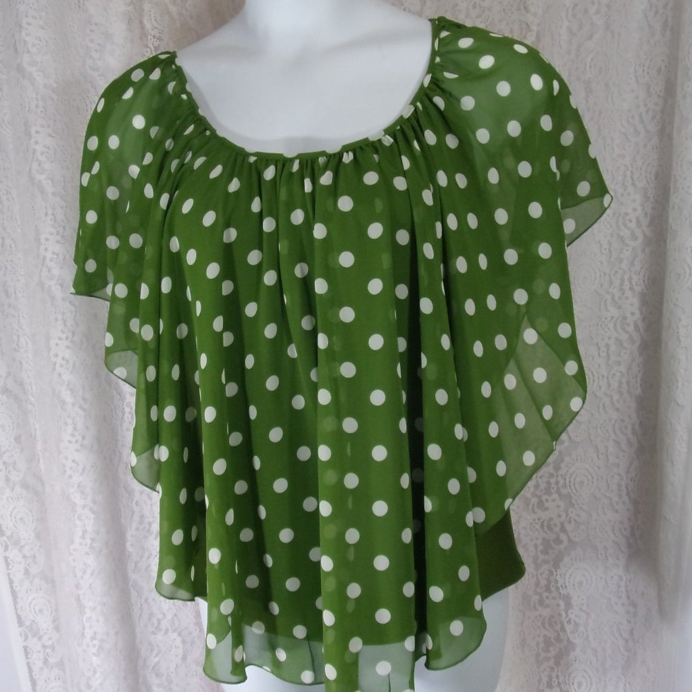 Poncho Top Lined Green White Size L